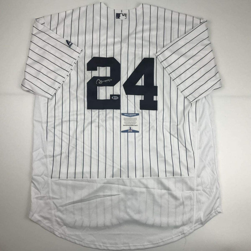 Autographed/Signed Gary Sanchez New York Pinstripe Baseball Jersey Beckett BAS COA