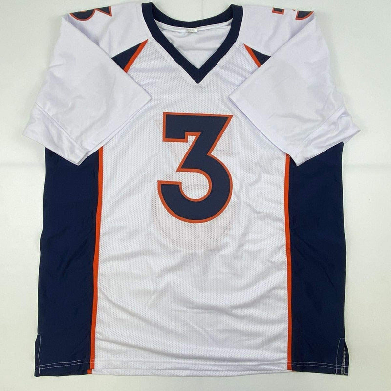 Autographed/Signed Drew Lock Denver White Football Jersey Beckett BAS COA