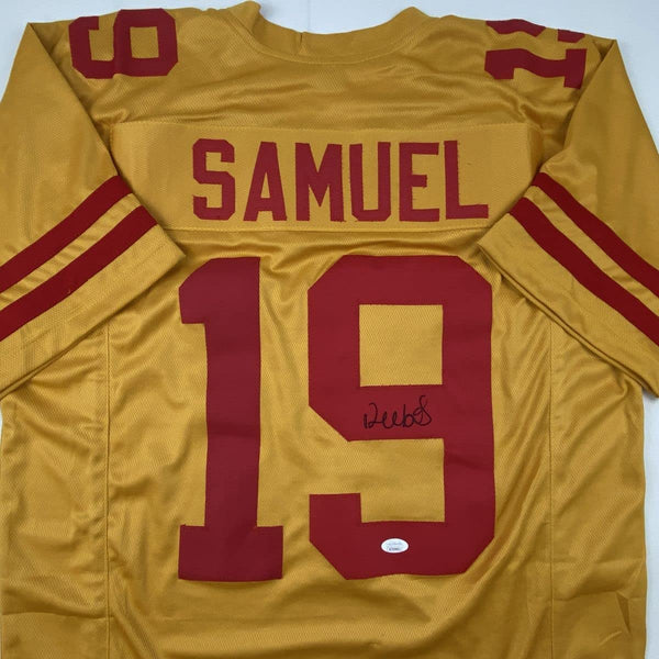 Autographed/Signed Deebo Samuel San Francisco Gold Football Jersey JSA COA
