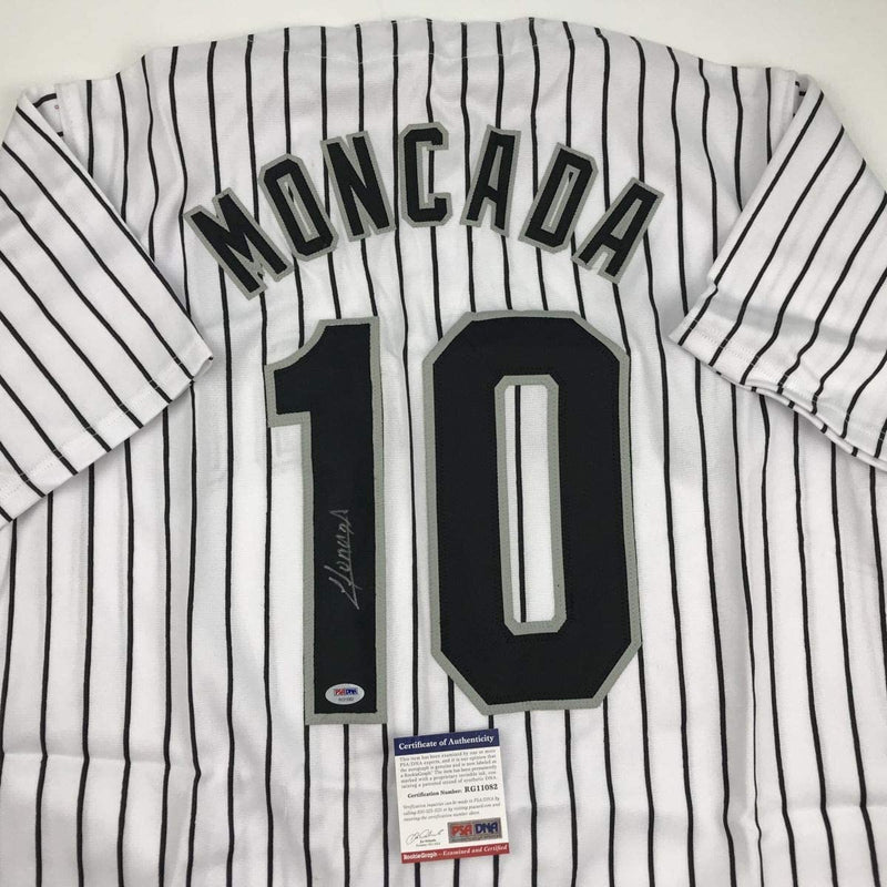 Autographed/Signed Yoan Moncada Chicago Pinstripe Baseball Jersey Beckett BAS COA