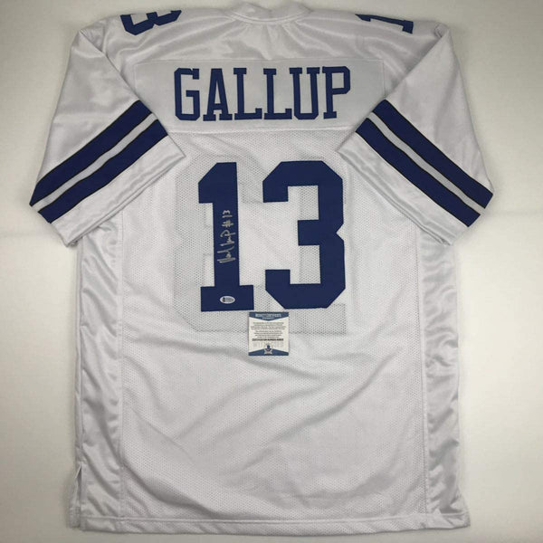 Autographed/Signed Michael Gallup Dallas White Football Jersey Beckett BAS COA