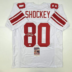 Autographed/Signed Jeremy Shockey New York White Football Jersey JSA COA