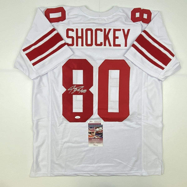 Autographed/Signed Jeremy Shockey New York White Football Jersey JSA COA