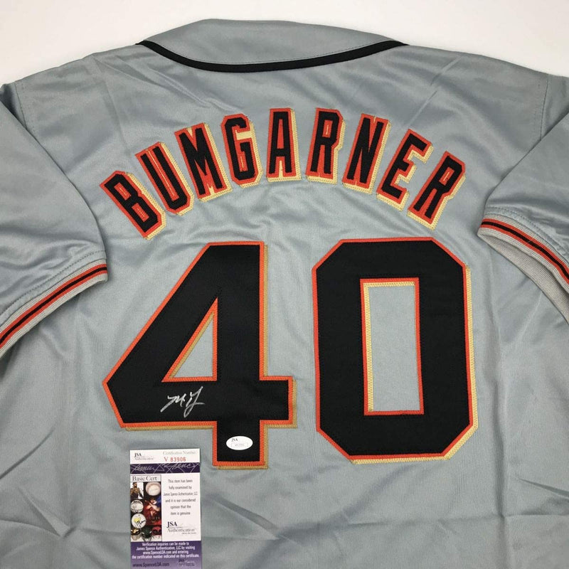 Autographed/Signed Madison Bumgarner San Francisco Grey Baseball Jersey JSA COA