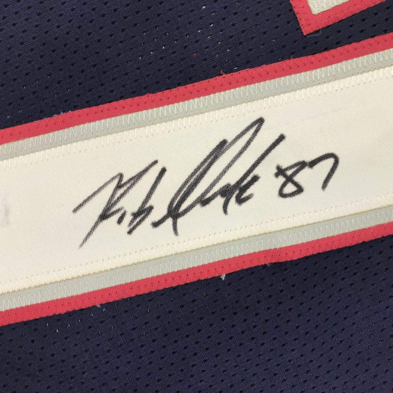 Autographed/Signed Rob Gronkowski New England Blue Football Jersey Beckett BAS COA