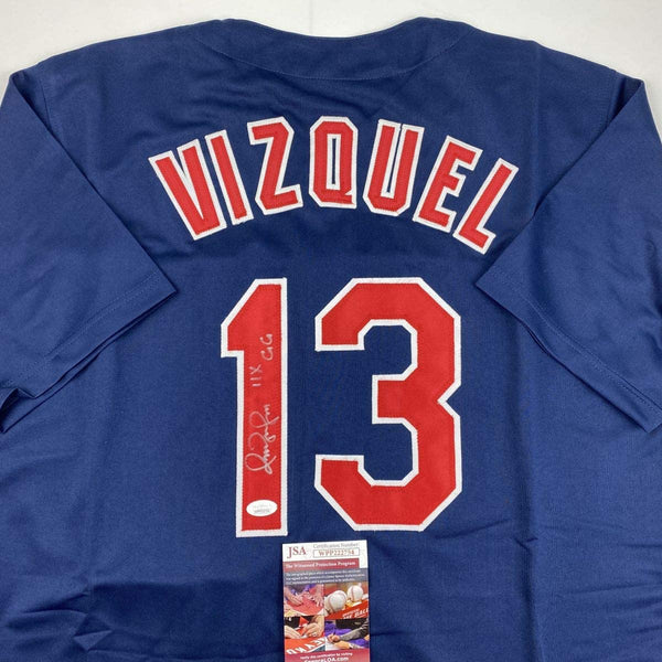 Autographed/Signed Omar Vizquel 11x GG Cleveland Blue Baseball Jersey JSA COA