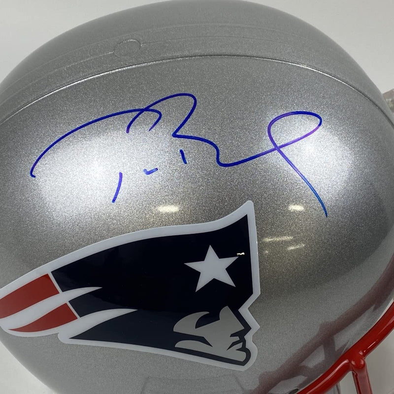 Autographed/Signed Tom Brady New England Patriots Full Size FS F/S Replica Football Helmet Fanatics COA
