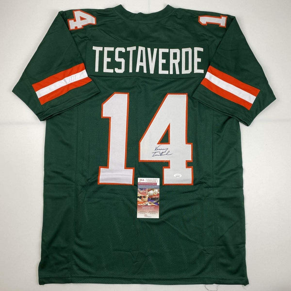 Autographed/Signed Vinny Testaverde Miami Green College Football Jersey JSA COA