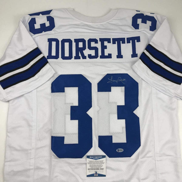 Autographed/Signed Tony Dorsett Dallas White Football Jersey Beckett BAS COA