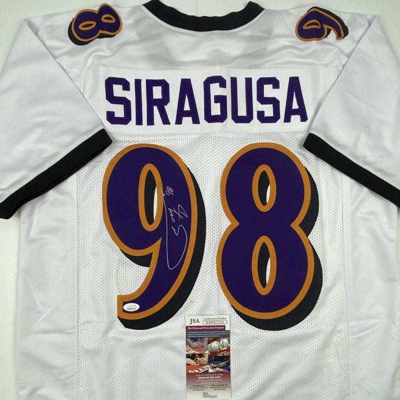 Autographed/Signed Tony Siragusa Baltimore White Football Jersey JSA COA