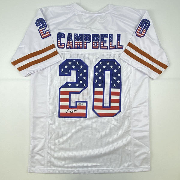 Autographed/Signed Earl Campbell Texas USA White Football Jersey Beckett BAS COA