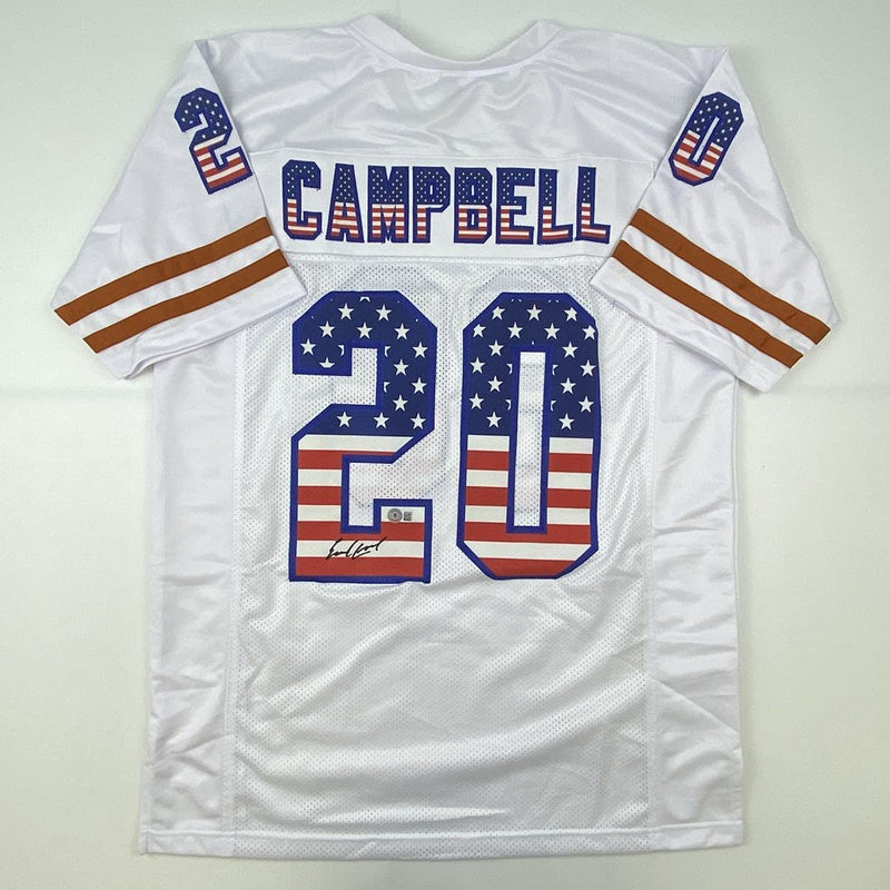 Autographed/Signed Earl Campbell Texas USA White Football Jersey Beckett BAS COA