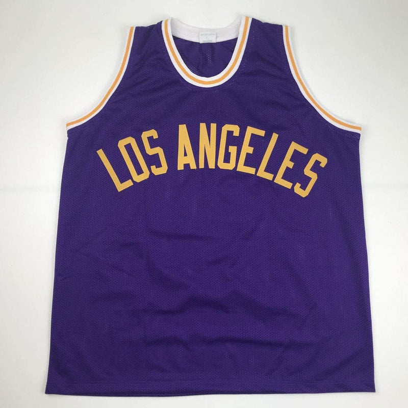 Autographed/Signed Earvin Magic Johnson HOF 02 Los Angeles LA Purple Basketball Jersey PSA/DNA COA
