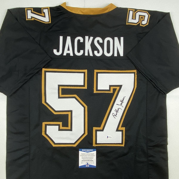 Autographed/Signed Rickey Jackson New Orleans Black Football Jersey Beckett BAS COA