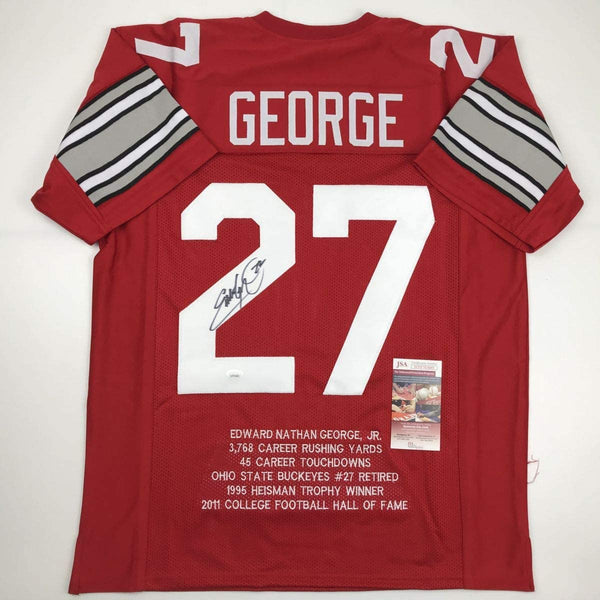 Autographed/Signed Eddie George Ohio State Red Stat College Football Jersey JSA COA