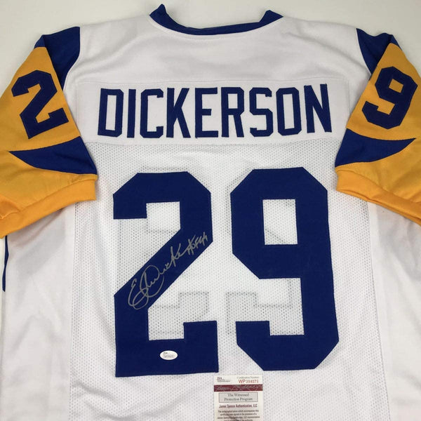 Autographed/Signed Eric Dickerson HOF 99 Los Angeles LA White Football Jersey JSA COA