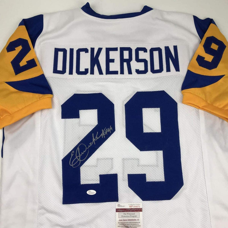 Autographed/Signed Eric Dickerson HOF 99 Los Angeles LA White Football Jersey JSA COA