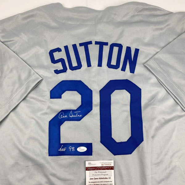 Autographed/Signed Don Sutton HOF 98 Los Angeles LA Grey Baseball Jersey JSA COA