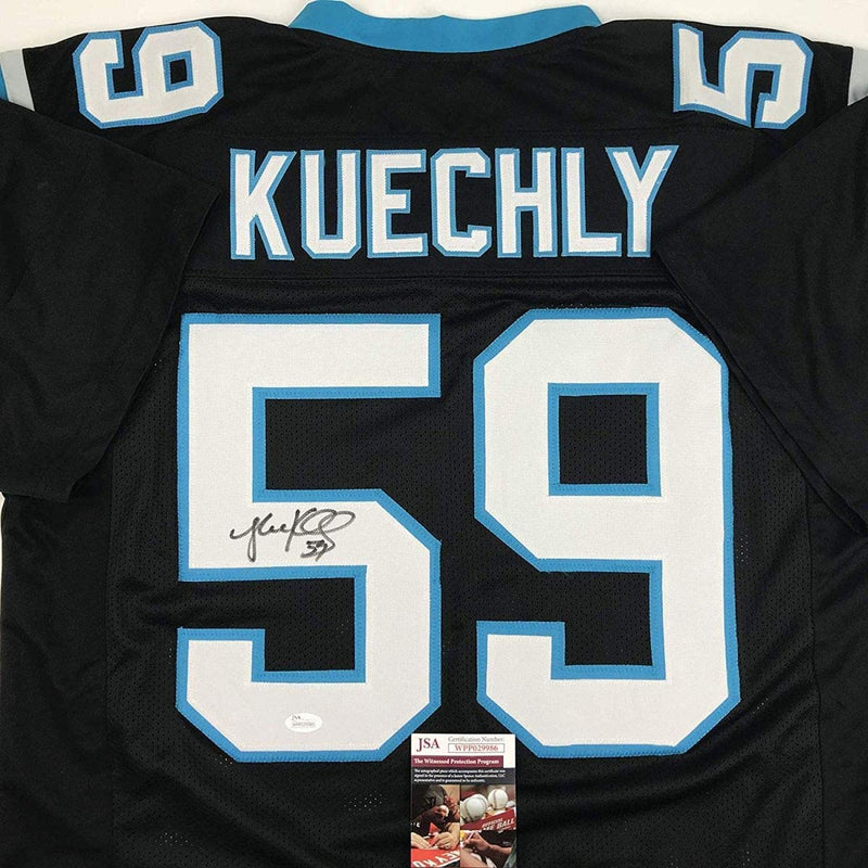 Autographed/Signed Luke Kuechly Carolina Black Football Jersey JSA COA