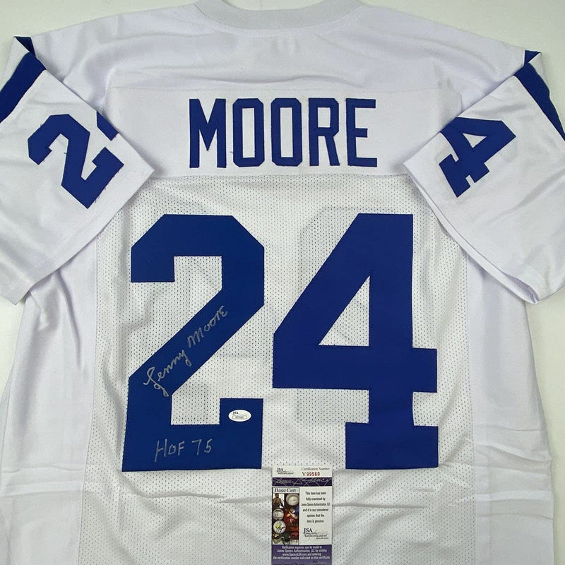 Autographed/Signed Lenny Moore HOF 75 Baltimore White Football Jersey JSA COA