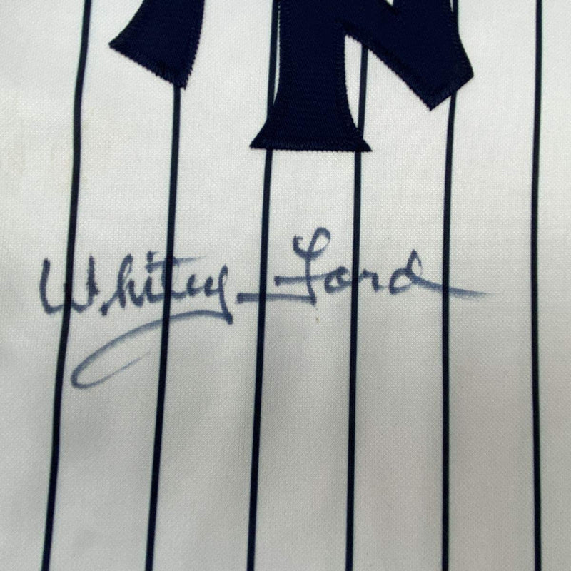Autographed/Signed Whitey Ford New York Pinstripe Baseball Jersey PSA/DNA COA