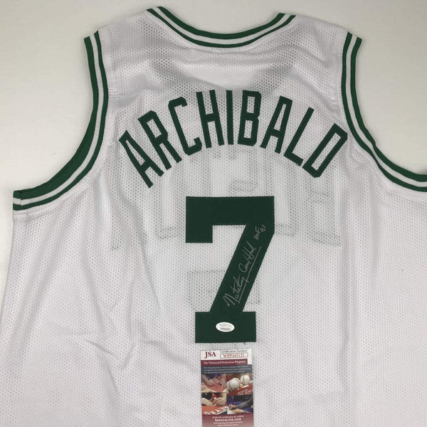 Autographed/Signed Nate Tiny Archibald Boston White Basketball Jersey JSA COA
