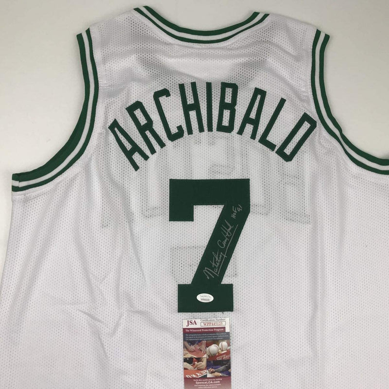 Autographed/Signed Nate Tiny Archibald Boston White Basketball Jersey JSA COA