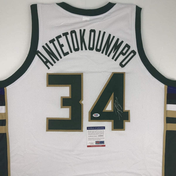 Autographed/Signed Giannis Antetokounmpo Milwaukee White Basketball Jersey PSA/DNA COA