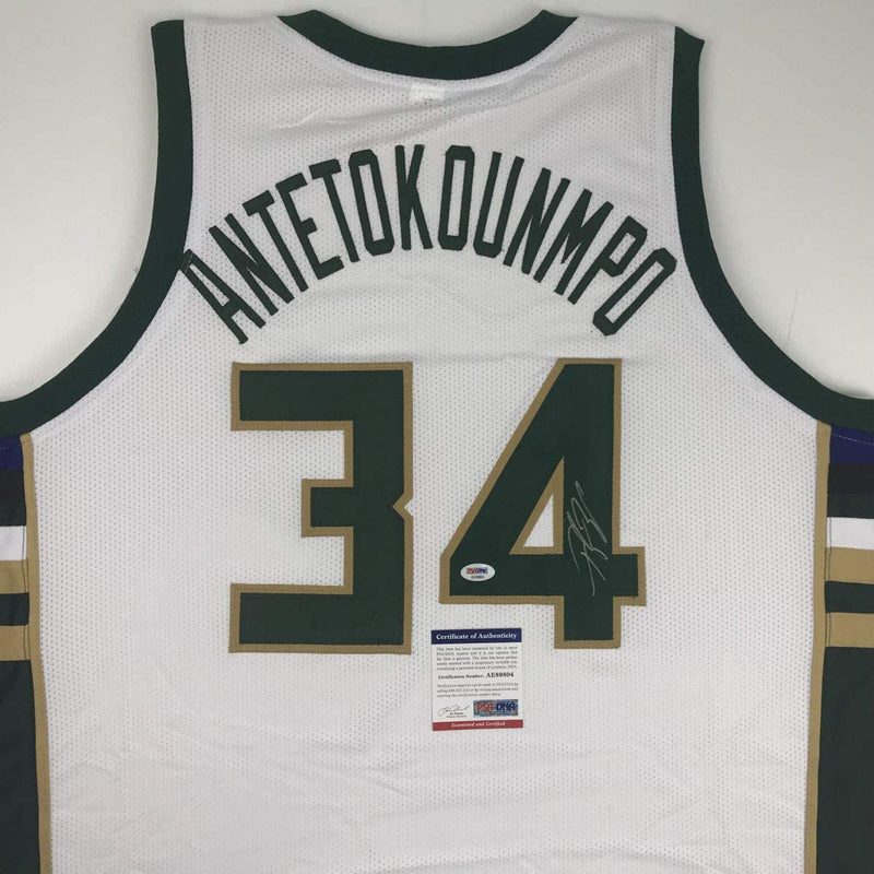 Autographed/Signed Giannis Antetokounmpo Milwaukee White Basketball Jersey PSA/DNA COA