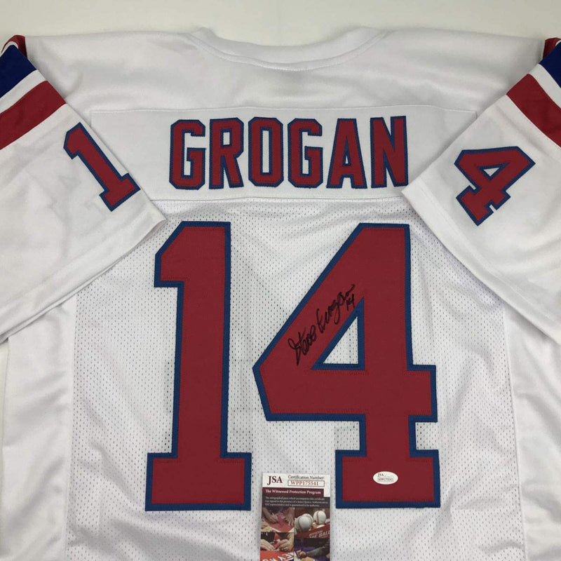 Autographed/Signed Steve Grogan New England White Football Jersey JSA COA