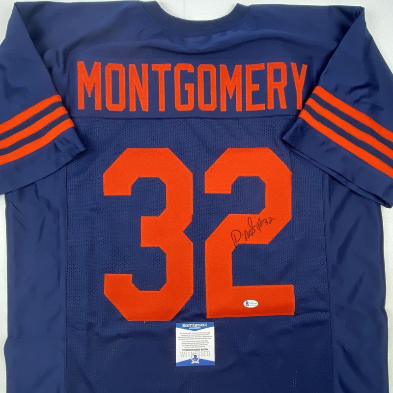 Autographed/Signed David Montgomery Chicago Retro Blue Football Jersey JSA COA