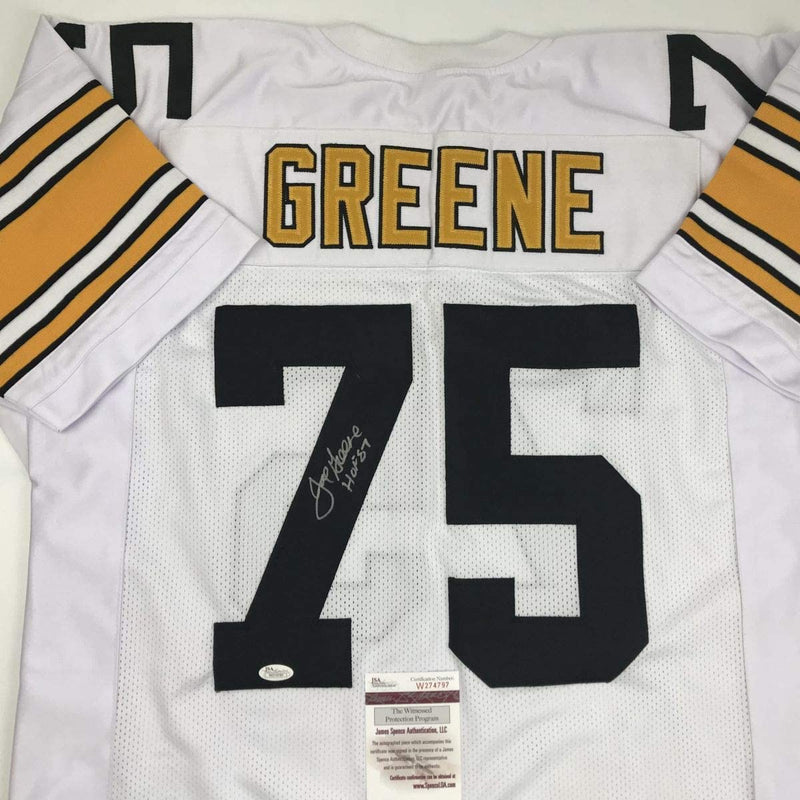 Autographed/Signed Mean Joe Greene HOF 87 Pittsburgh White Football Jersey JSA COA