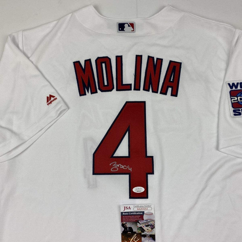 Autographed/Signed Yadier Molina St. Louis White Baseball Jersey JSA COA