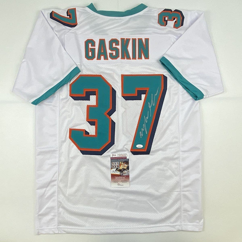 Autographed/Signed Myles Gaskin Miami White Football Jersey JSA COA
