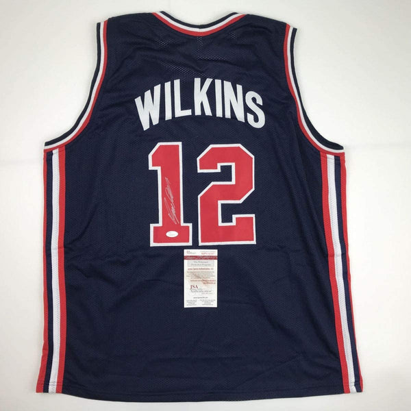 Autographed/Signed Dominique Wilkins Team USA United States Blue Olympics Basketball Jersey JSA COA