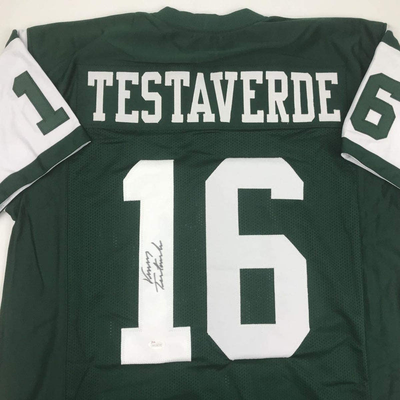 Autographed/Signed Vinny Testaverde New York Green Football Jersey JSA COA