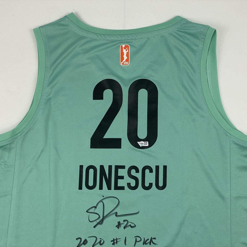 Autographed/Signed Sabrina Ionescu 2020#1 Pick New York Liberty Green Basketball Jersey Fanatics COA