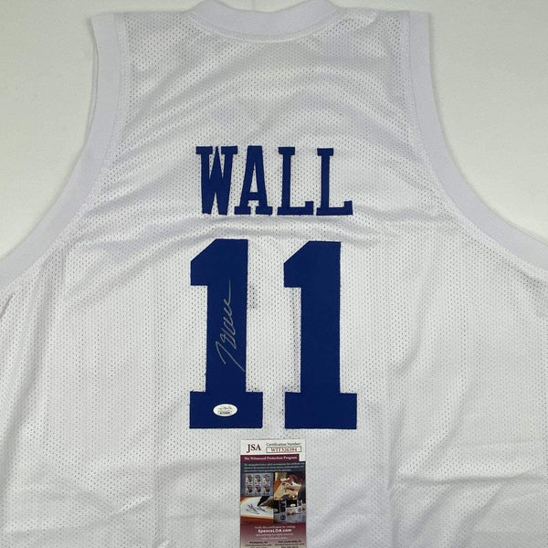 Autographed/Signed John Wall Kentucky White College Basketball Jersey JSA COA