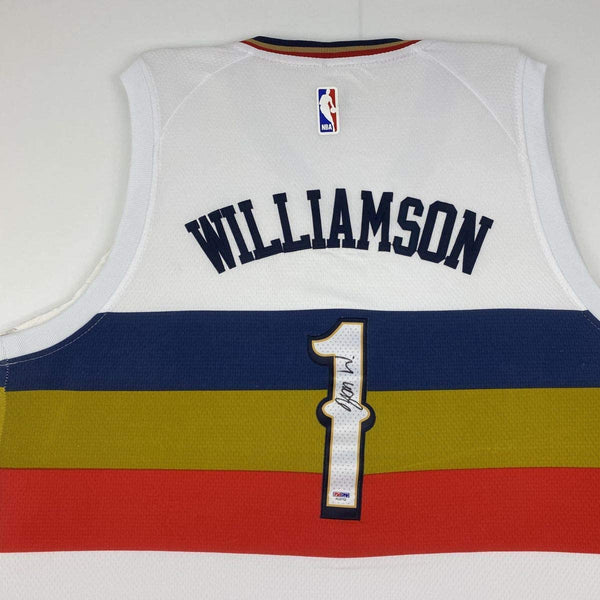 Autographed/Signed Zion Williamson New Orleans White Basketball Jersey PSA/DNA COA Holo Only