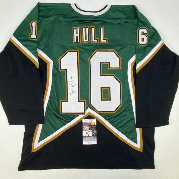Autographed/Signed Brett Hull Dallas Green Hockey Jersey JSA COA