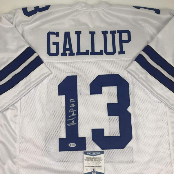 Autographed/Signed Michael Gallup Dallas White Football Jersey Beckett BAS COA
