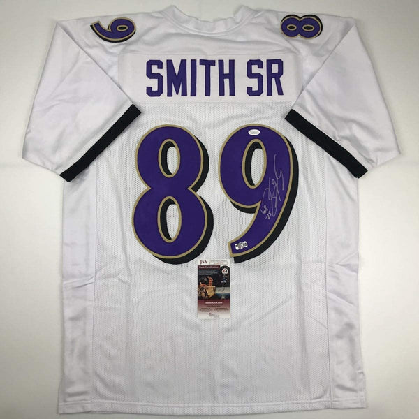 Autographed/Signed Steve Smith Sr. Baltimore White Football Jersey JSA COA