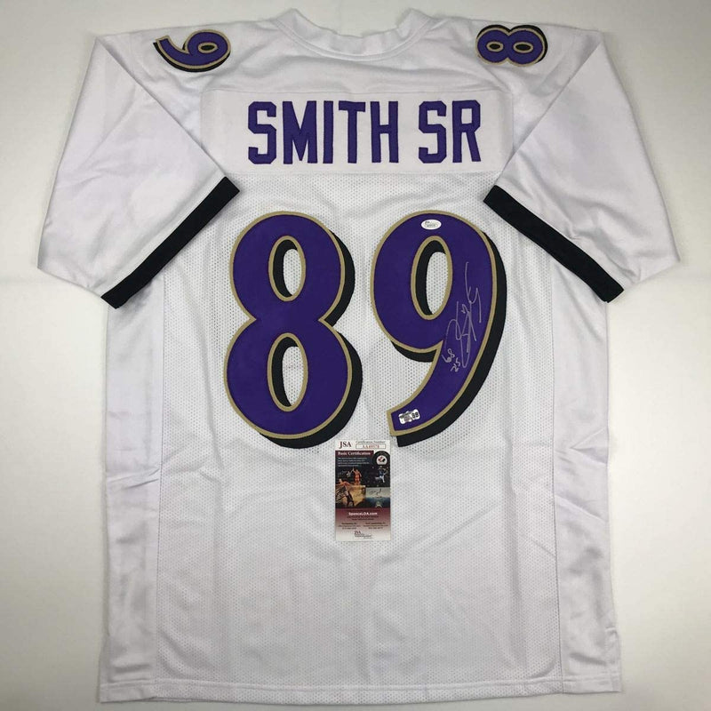 Autographed/Signed Steve Smith Sr. Baltimore White Football Jersey JSA COA