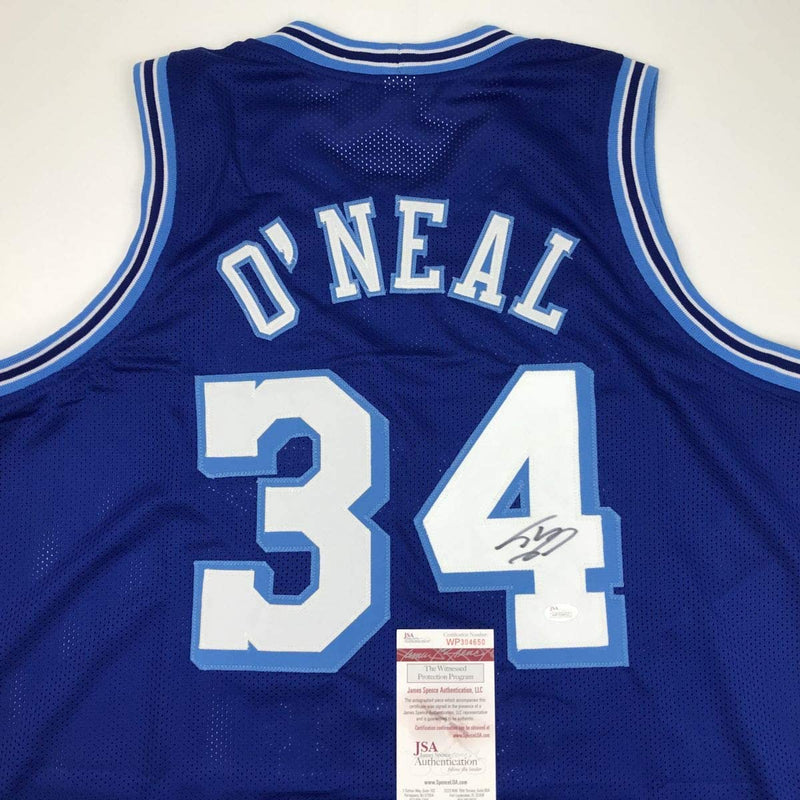 Autographed/Signed Shaquille Shaq O'Neal Los Angeles LA Retro Blue Basketball Jersey JSA COA