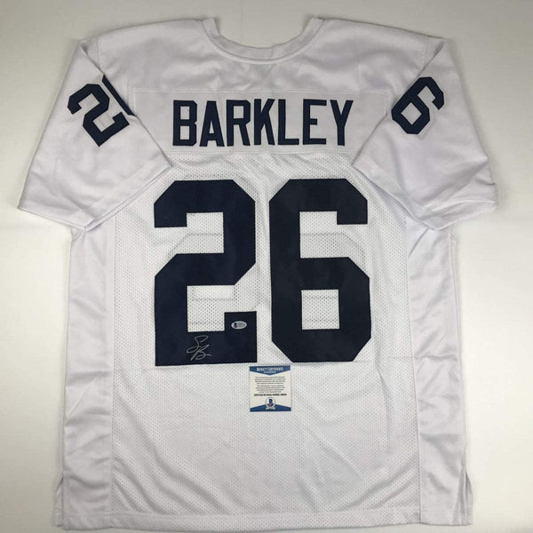 Autographed/Signed Saquon Barkley Penn State White College Football Jersey Beckett BAS COA