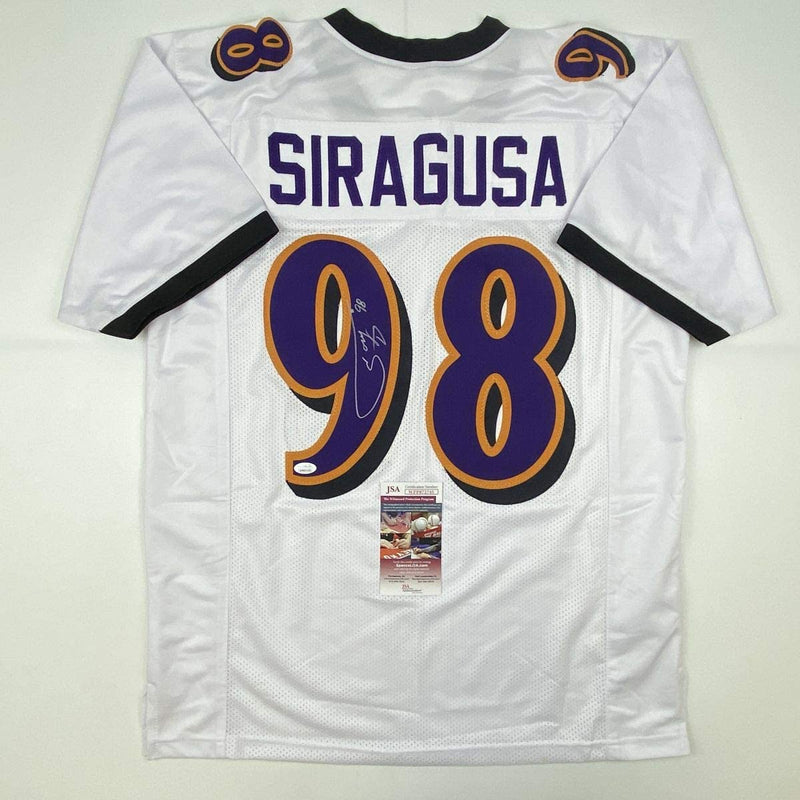 Autographed/Signed Tony Siragusa Baltimore White Football Jersey JSA COA