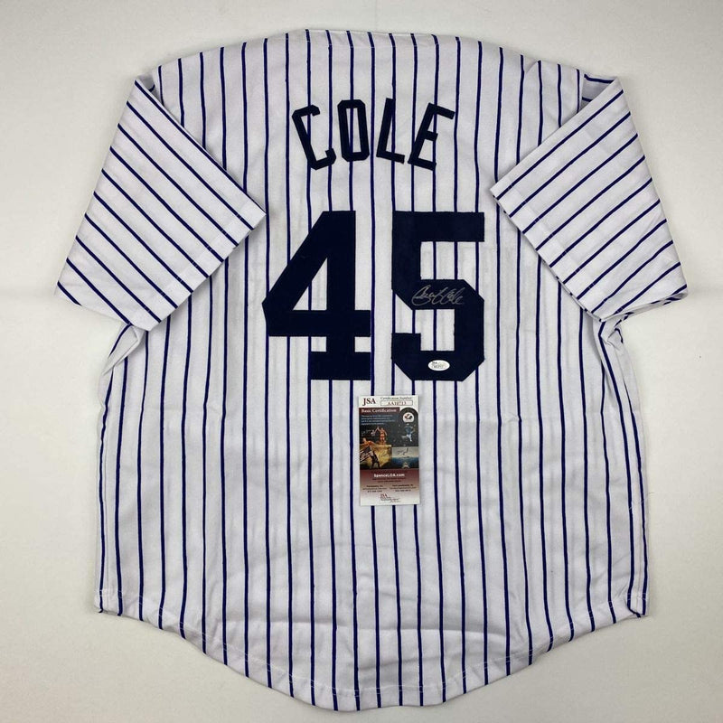 Autographed/Signed Gerrit Cole New York Pinstripe Baseball Jersey JSA COA