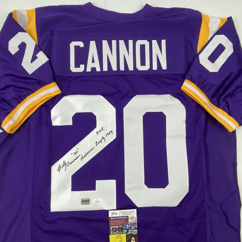 Autographed/Signed Billy Cannon Heisman 1959 LSU Purple College Football Jersey JSA COA