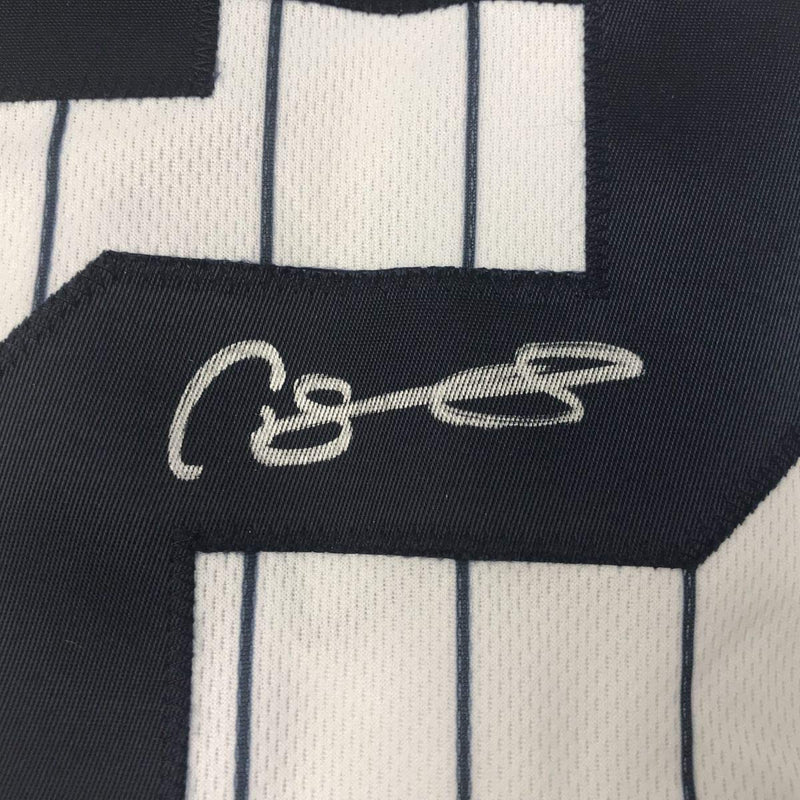 Autographed/Signed Gary Sanchez New York Pinstripe Baseball Jersey Beckett BAS COA
