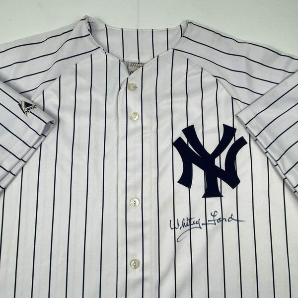 Autographed/Signed Whitey Ford New York Pinstripe Baseball Jersey PSA/DNA COA